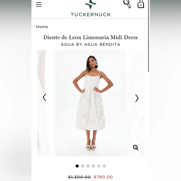 NEVER WORN White linen (wedding) dress with beautiful pattern and black bow